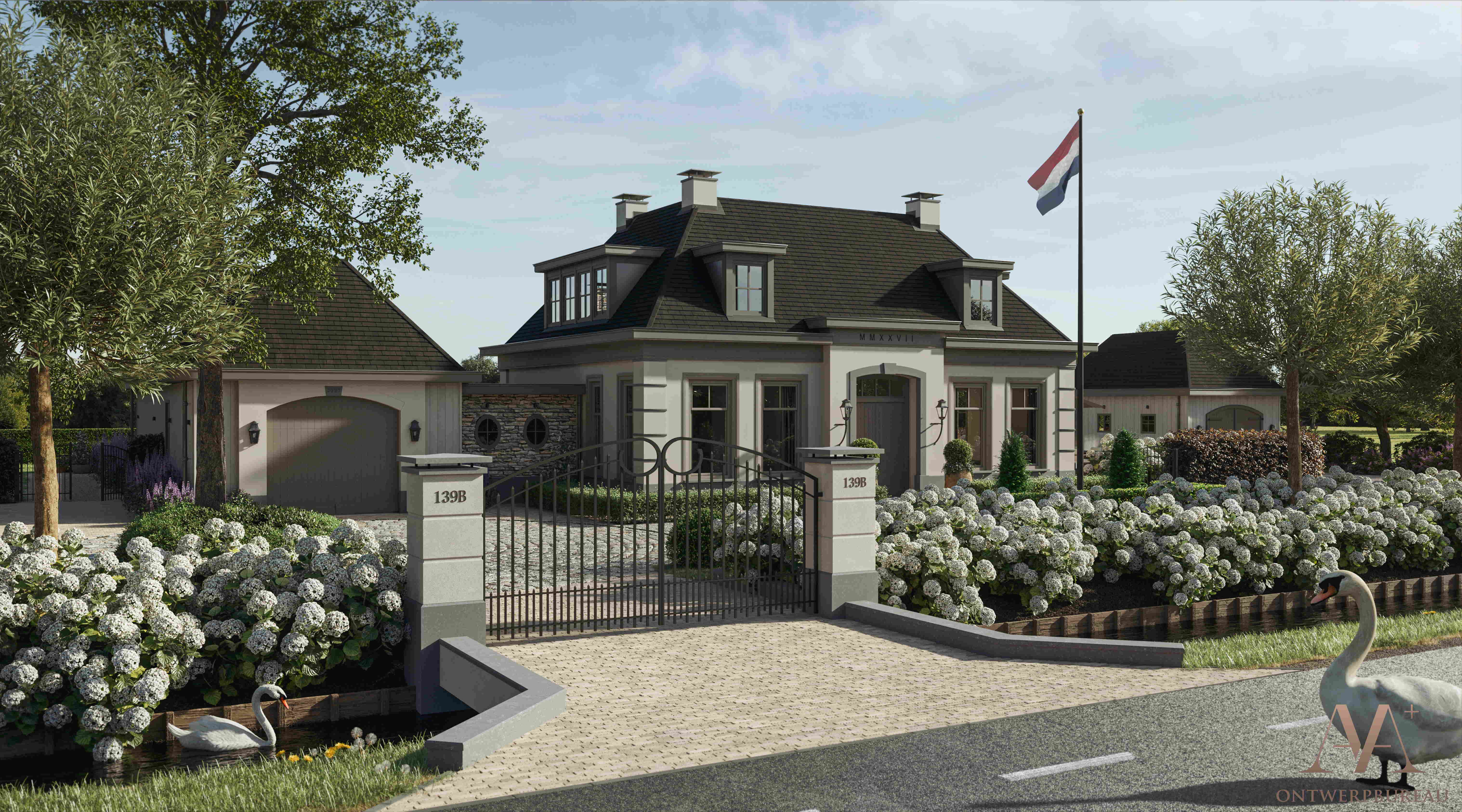 3d voorkant   woning met bijgebouwen aan Kerkweg   AA+ ontwerpbureau bv   def kl