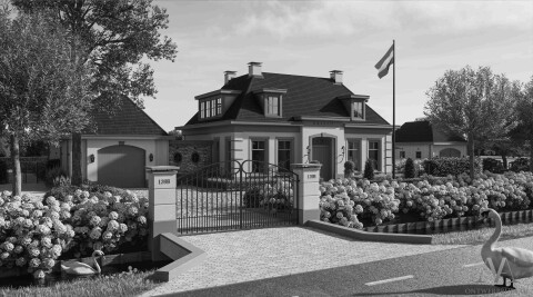 3d voorkant   woning met bijgebouwen aan Kerkweg   AA+ ontwerpbureau bv   def   zw