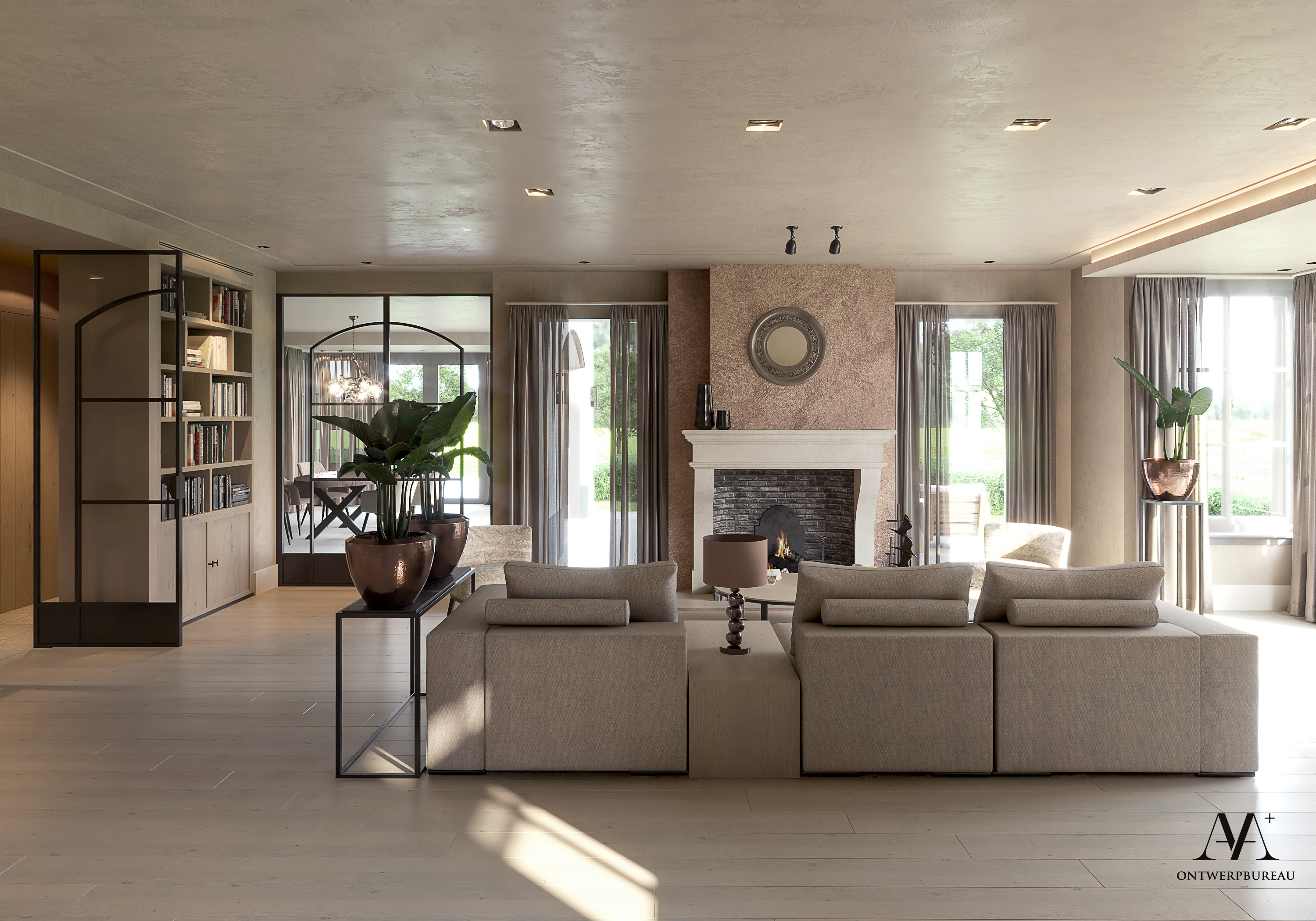 Residenti&euml;le villa interieur   3D living   AA+ ontwerpbureau   Marinus Weijers
